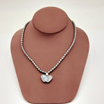 Grey Beaded Animal Necklace-Double Hearts