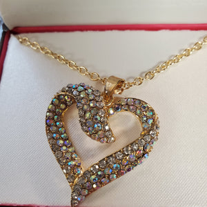 MULTICOLORED CZ HEART NECKLACE-(comes in silver or gold)