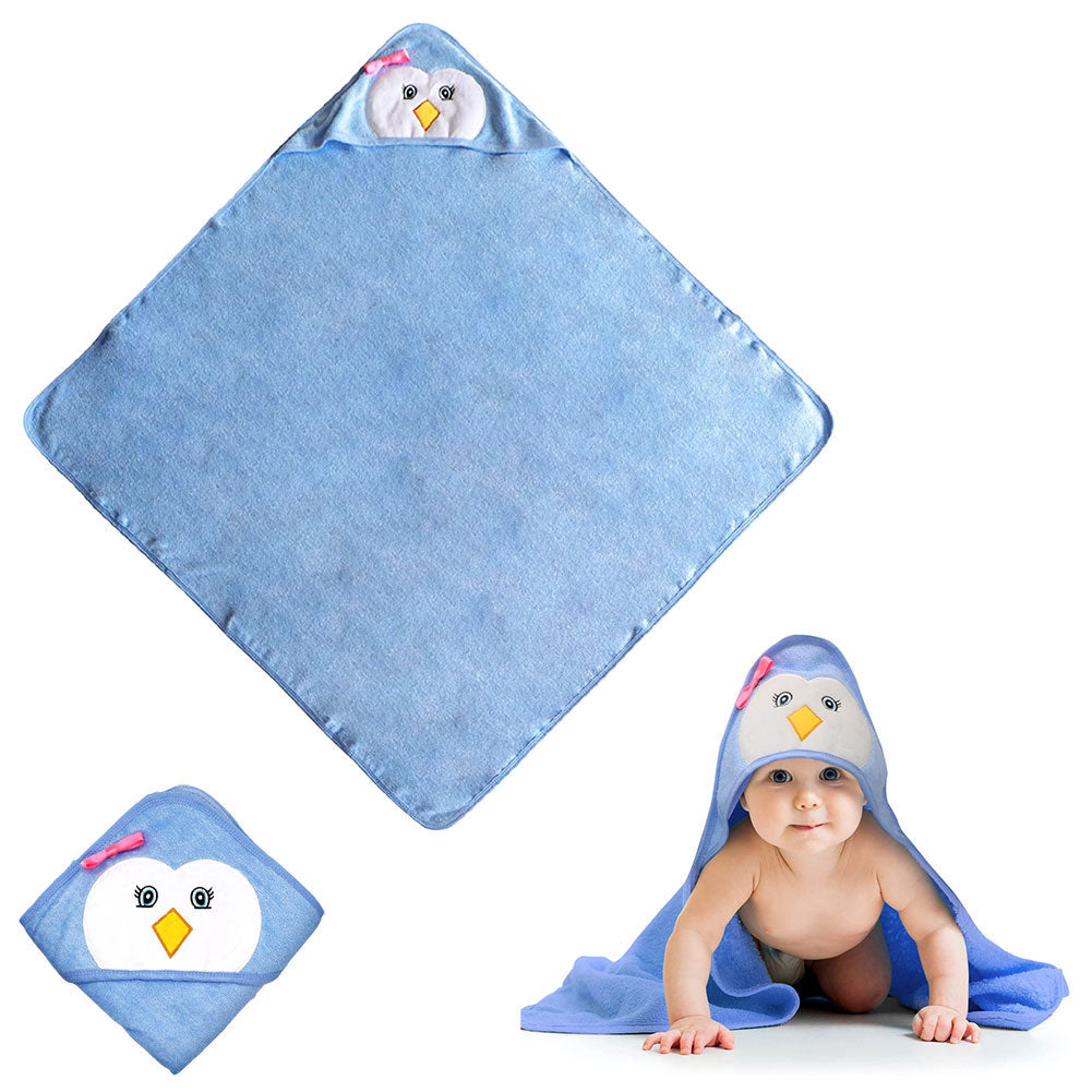 Liname Organic Bamboo Hooded Baby Bath Towel 40x28 Blue Penguin