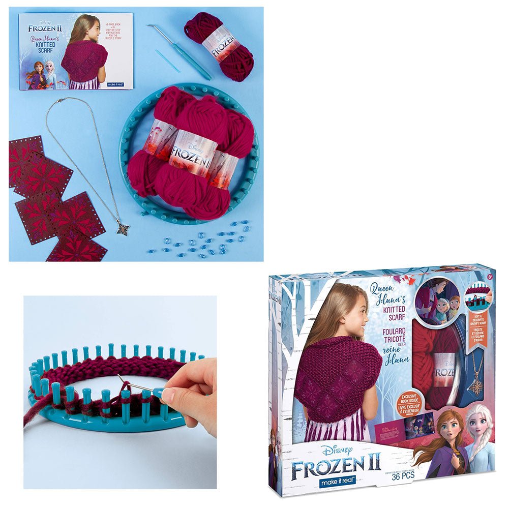 Disney Frozen II Make It Real Queen Iduna's Knitted Scarf DIY Craft Kit 37 Pieces