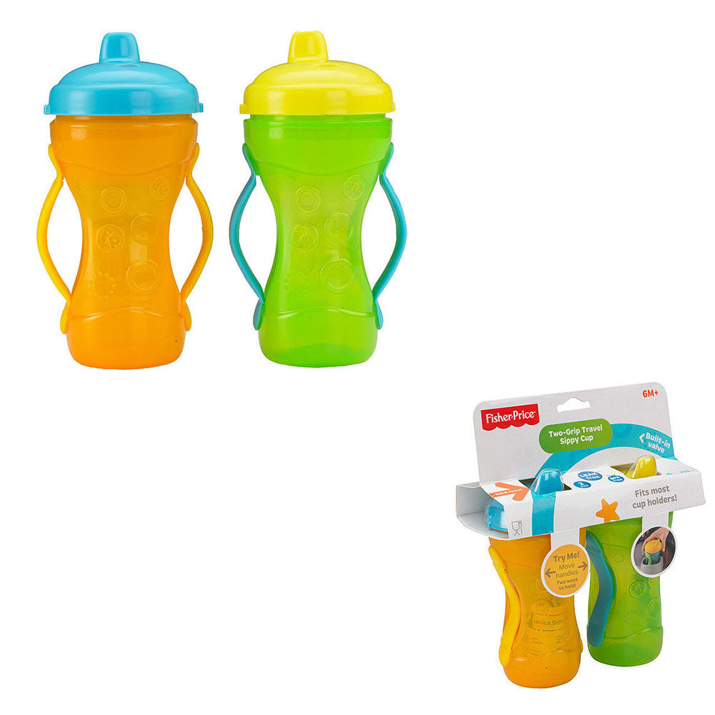 Fisher Price Travel Grip Sippy Cups 2 Pack, BPA Free, Leak Free, Hard Spout 10oz