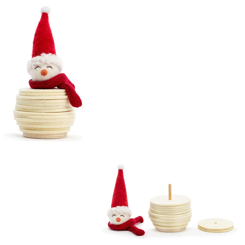 Demdaco Chubby Snowman Stacked SET/14 Felt Coasters Felt, Fabric, Wood 4"Dx8"H