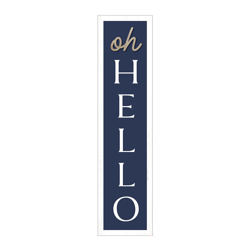 Oh Hello Navy w/White Trim Wall Decor MDF 7.75"x0.45"x31.5"H