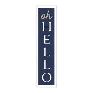 Oh Hello Navy w/White Trim Wall Decor MDF 7.75"x0.45"x31.5"H