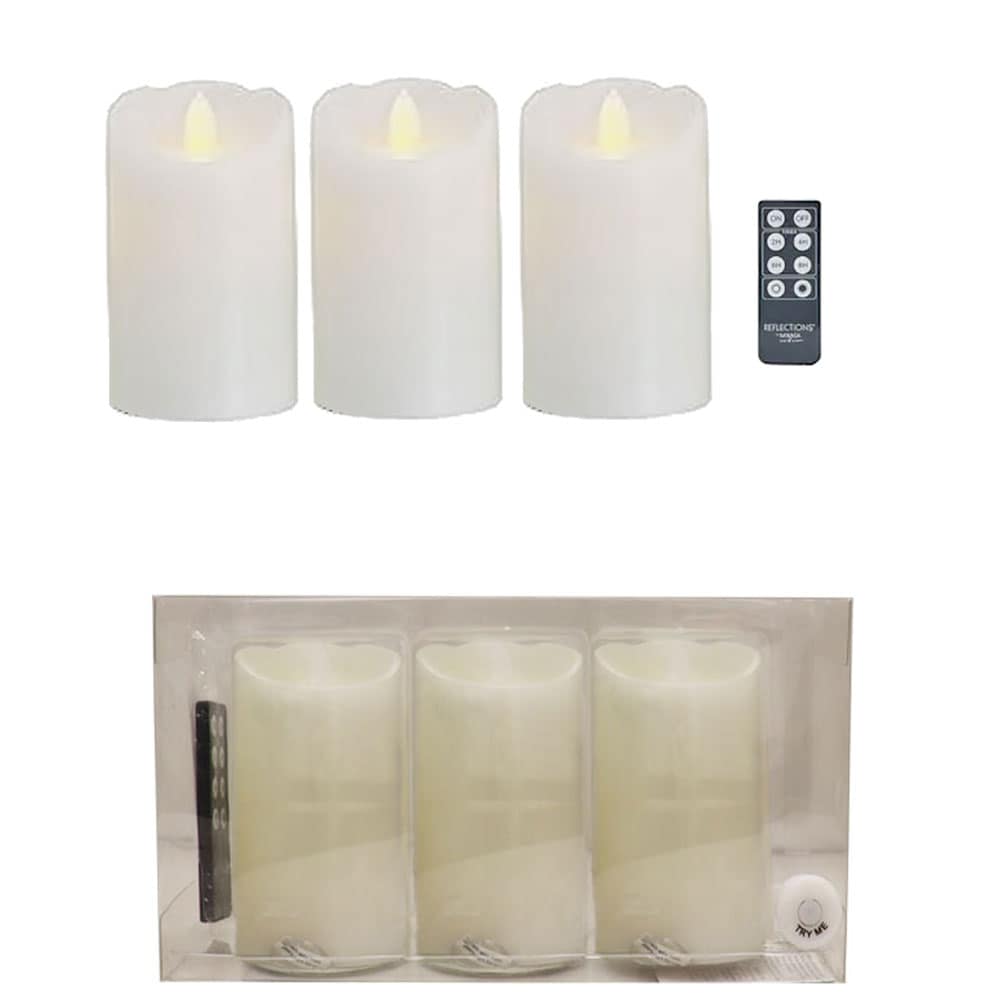 Realistic SET/3 LED Pillar w/Remote White Wax 3x5 Batteries Not Included