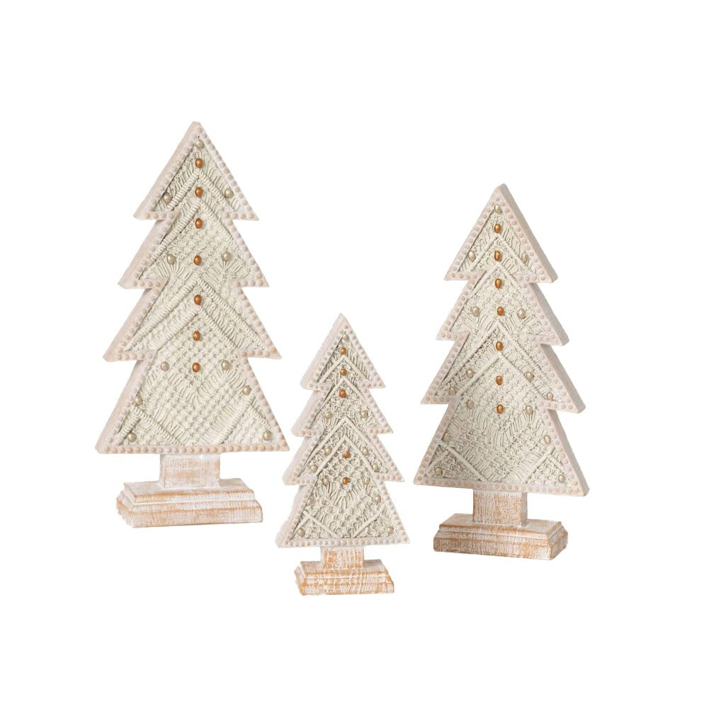 SET/3 Knit Look Resin Tree Natural 4.75x2.25x10, 6.5x2.5x13.75, 7.5x3x15.5"H
