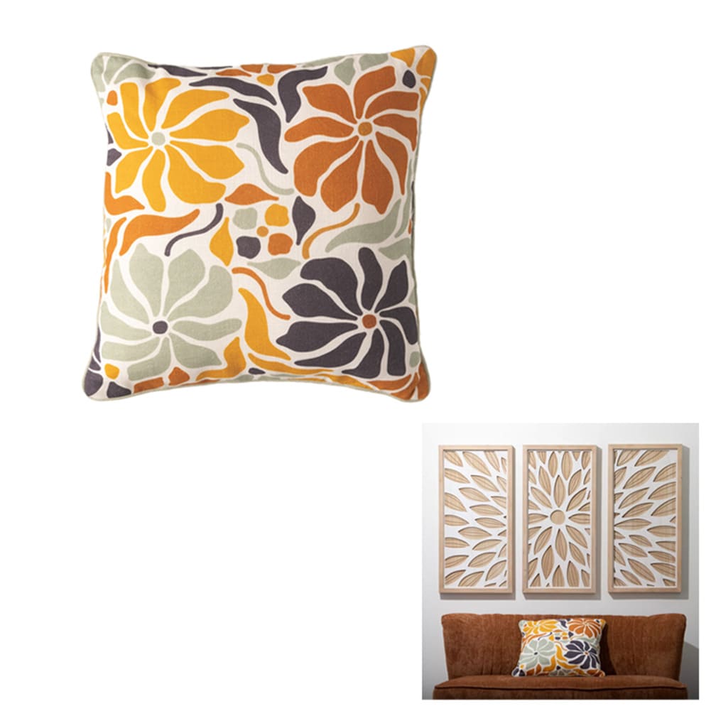 Floral Cotton Indoor Decorative Pillow w/Zipper 17.5"x6"x17.5"H
