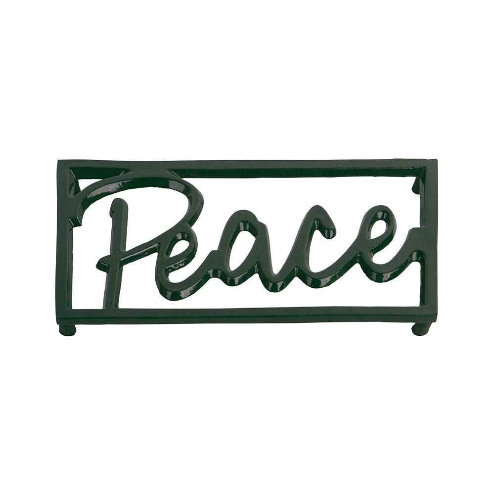 Sentimental Metal Footed Trivet Peace, Green, 10"x6"x0.75"H