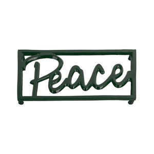 Sentimental Metal Footed Trivet Peace, Green, 10"x6"x0.75"H