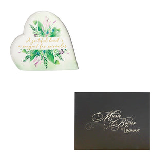 Roman Ceramic Faith Musical Heart Wind Up, Waltz Of The Flowers, 4"x3.5"H