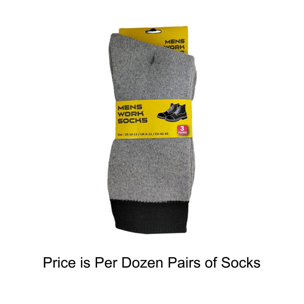 3Pk Men's Work Socks Gray 80% Cotton, 18% Poly, 2% Elastane