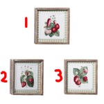 Wood Strawberry Block Wall Home Decor w/Metal Accent 3 Asst. 10.5x2x10.5"H