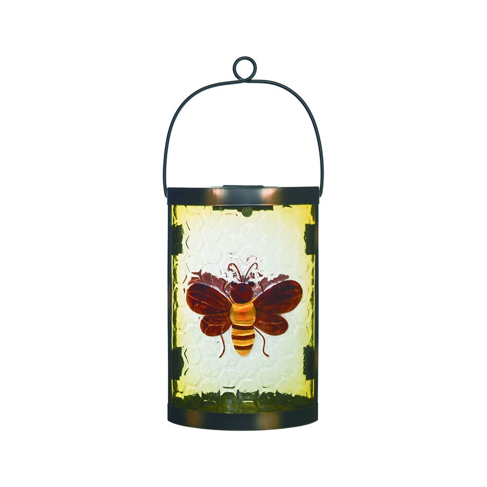 Glass Solar Light Up Lantern Honeycomb Metal/Plastic 3.5"x6x9.25"H