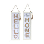 Small MDF Beaded Hello/Home Rustic Sign 2 Asst 5.75"x0.50"x19.65"H