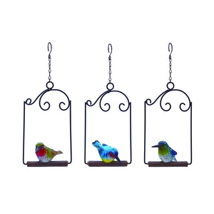Hummingbird On Swing Decor 3 Asst. Green/Blue, Resin/Metal 4"x11"H