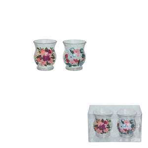 SET/2 Glass Floral Votive Candle Holder