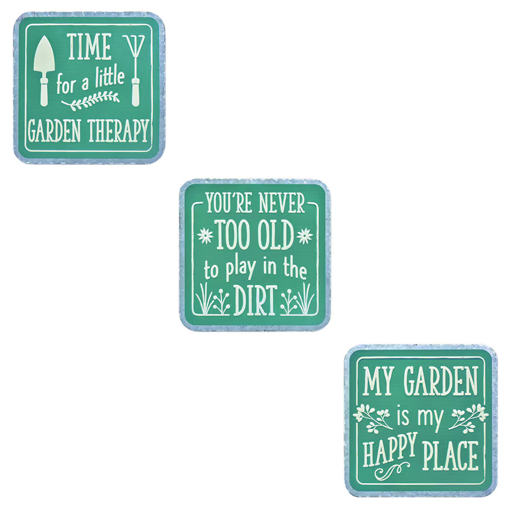 Metal Flat Garden Sign Green & White 3 Asst 11.35"x11.35"H