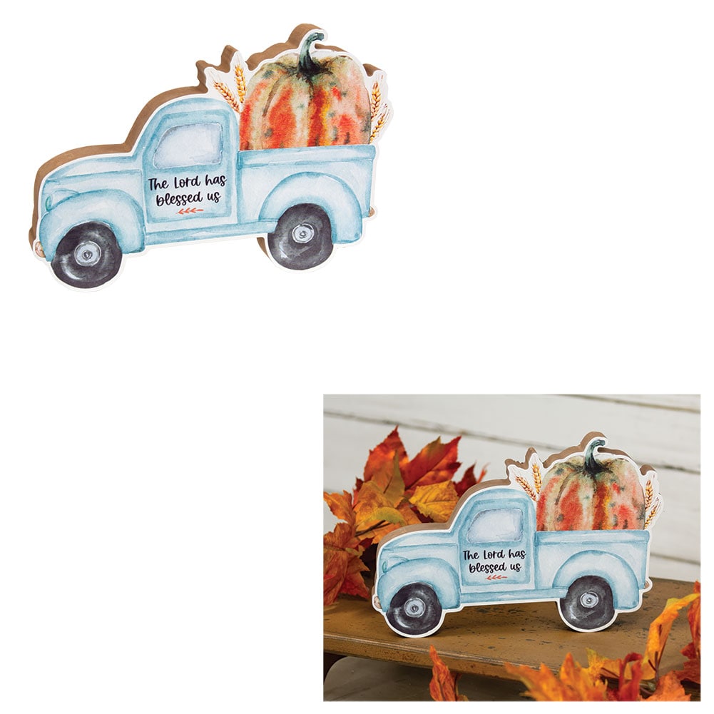 The Lord Has Blessed Us Chunky Pumpkin Truck Decor MDF 10"x1"x6.9"H