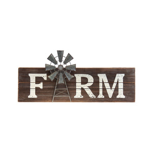 Wood Panel Sign w/Metal Windmill 23.5"x10.5"H