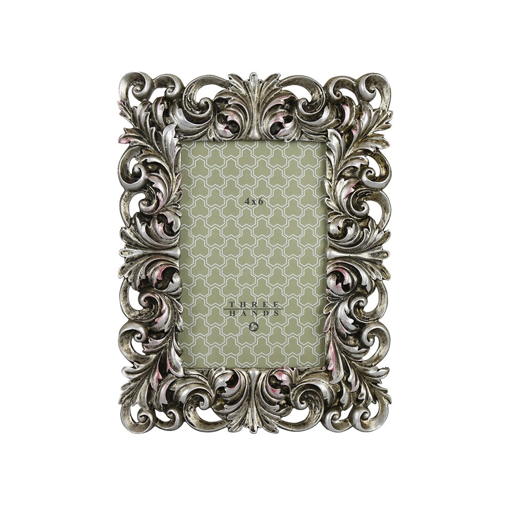 Table Top Picture Frame Silver, Resin, 8"x9"H, Holds 4"X6" Photo