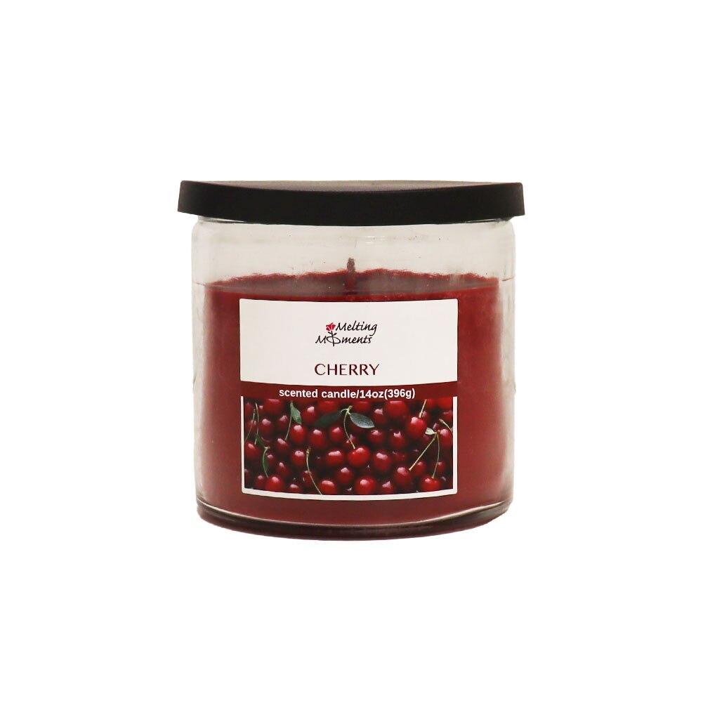 Jar Candle Cherry, 2 Wick, 14oz, Black Plastic Lid