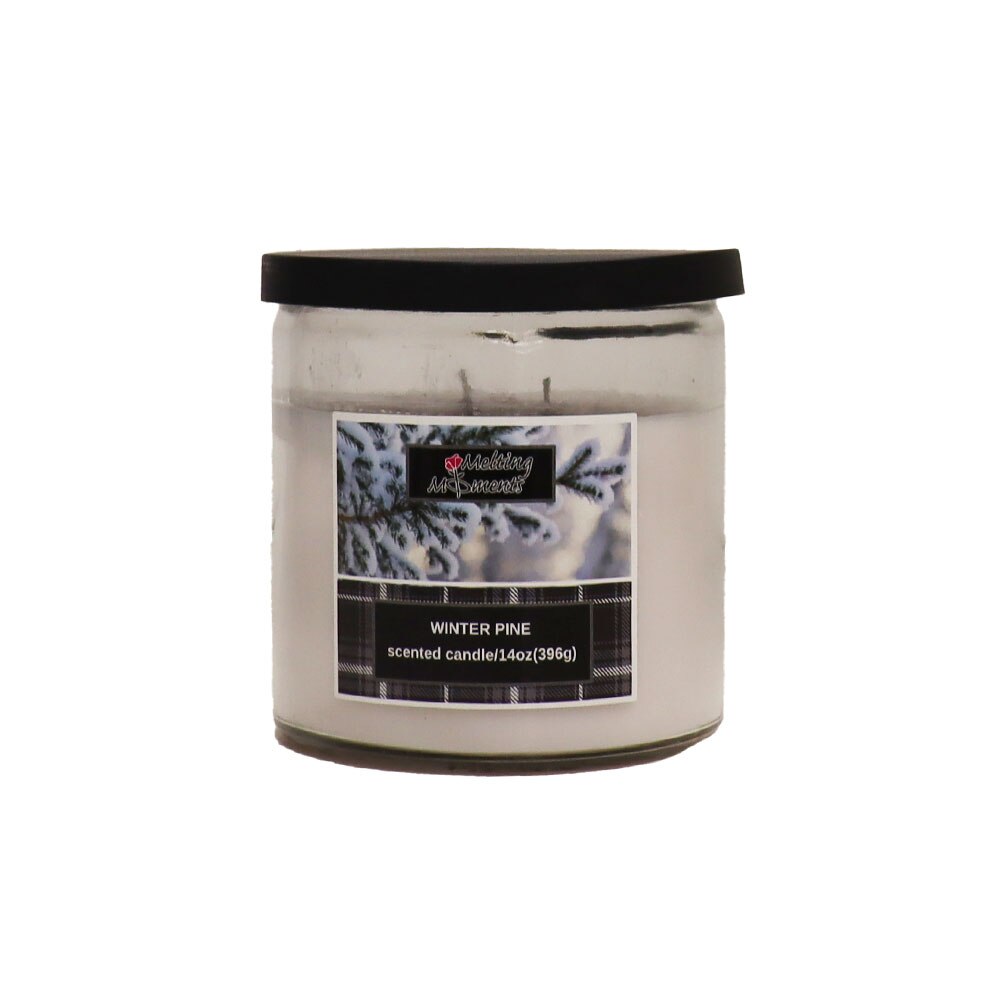Jar Candle Melting Moments 2 Wick Candle Winter Pine, Black Plastic Lid 14oz