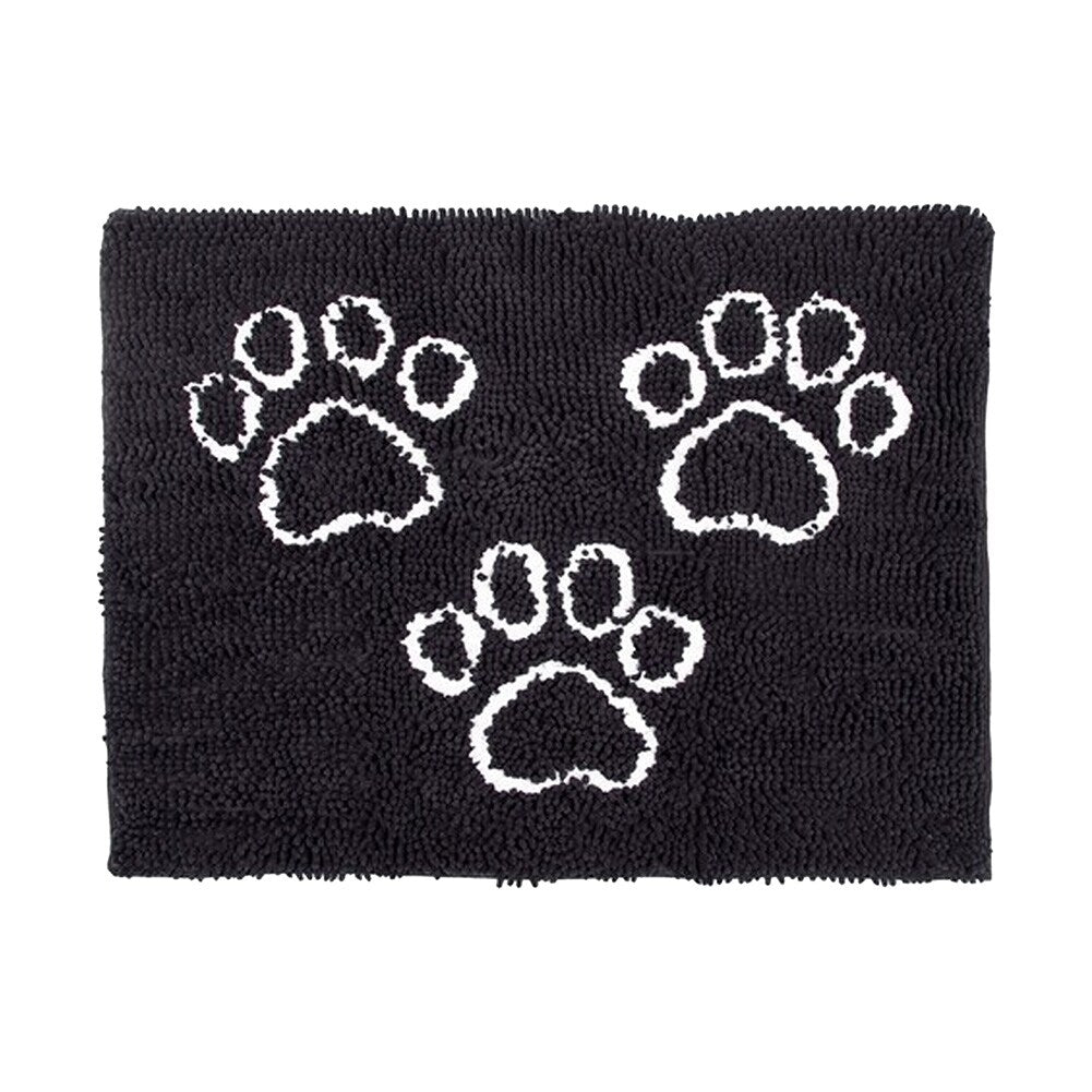 26"x35" Microfiber Chenille Pet Mat w/Paw Prints, Black, 100% Polyester