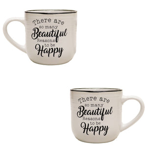 Ceramic White & Black Double Sided Beautiful/Happy Mug 5.5"x3.8"x3.75"H