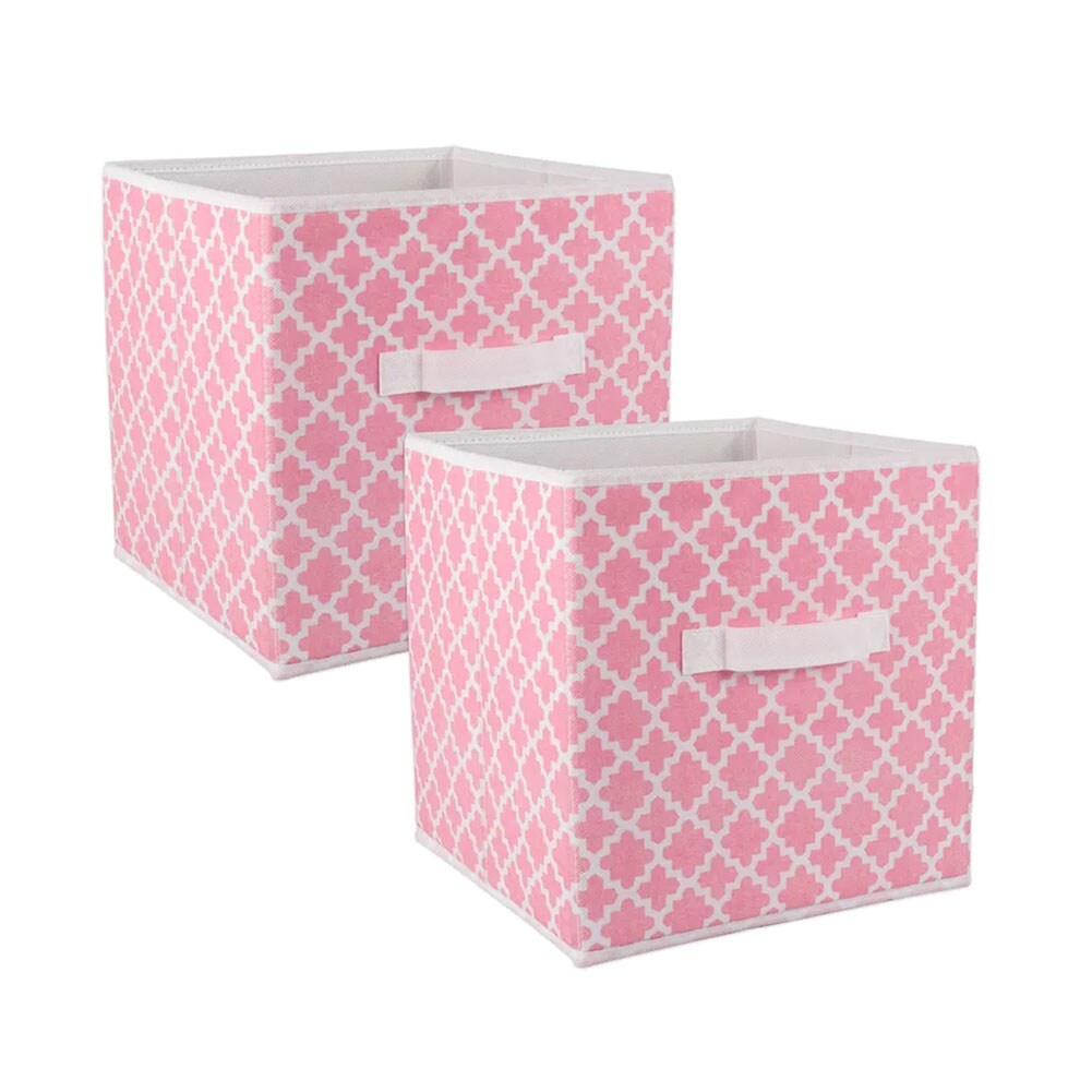 SET/2 Collapsible Square Poly Storage Cube Pink Lattice 11x11x11"H