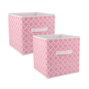 SET/2 Collapsible Square Poly Storage Cube Pink Lattice 11x11x11"H