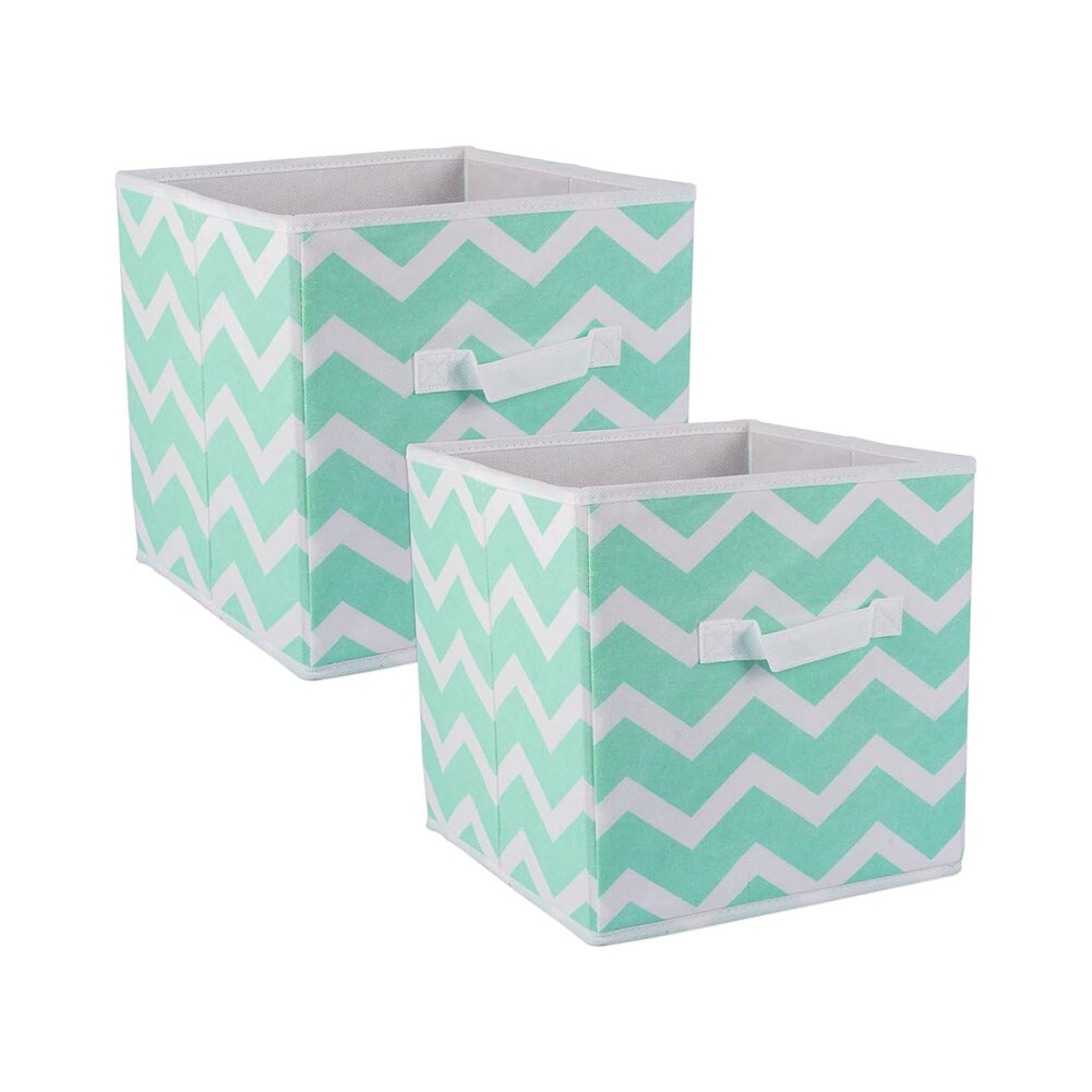 Non Woven SET/2 Collapsible Square Poly Storage Cube Aqua Chevron 11x11x11"H