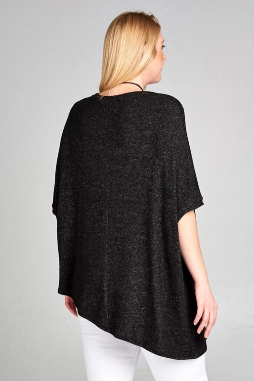 Plus Size Two-Tone Soft Hacci Brush Pullover-Black