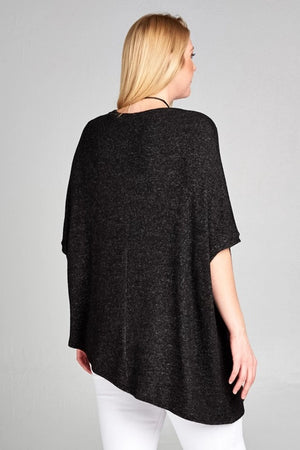 Plus Size Two-Tone Soft Hacci Brush Pullover-Black