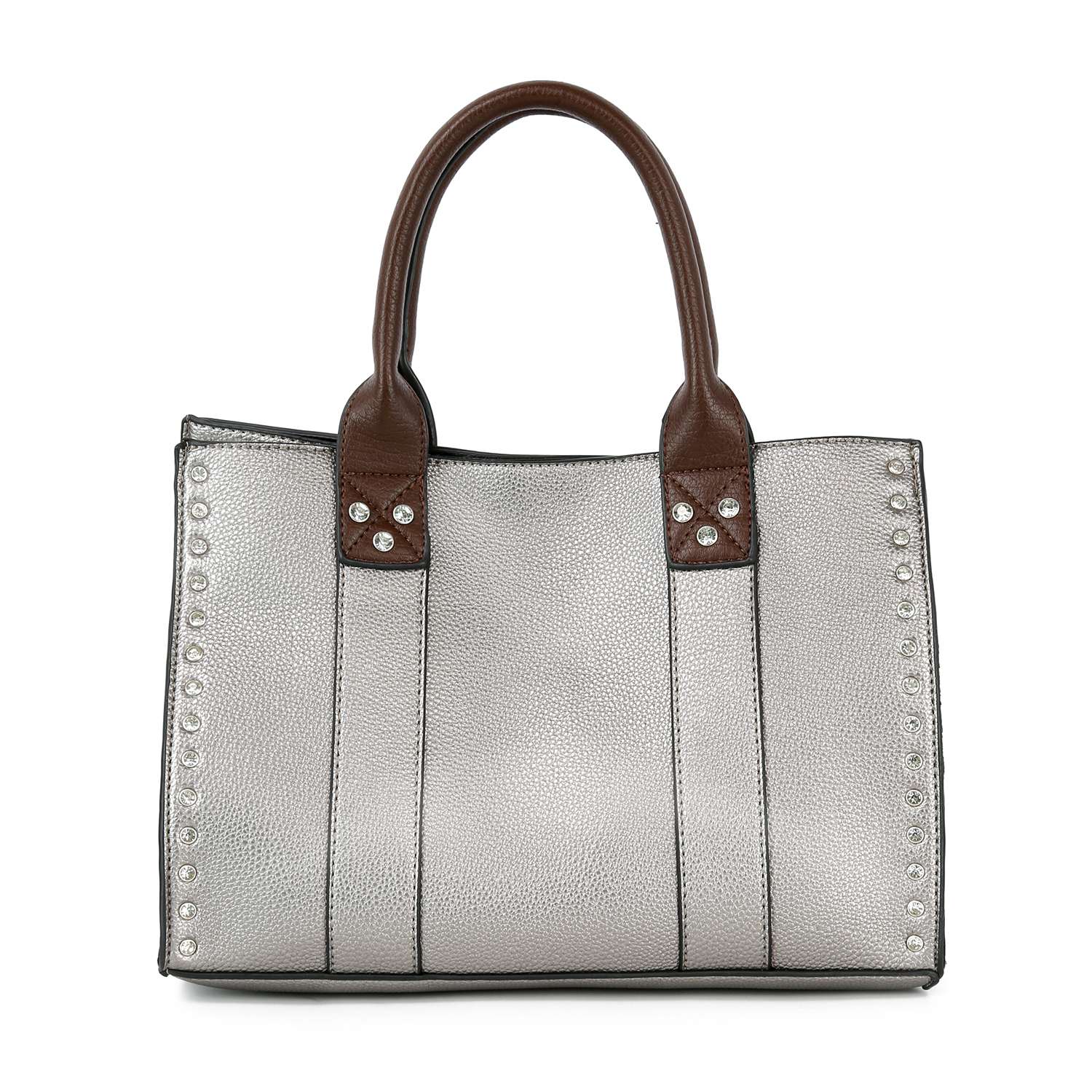 Accessorized Twist-Lock Handbag-Pewter