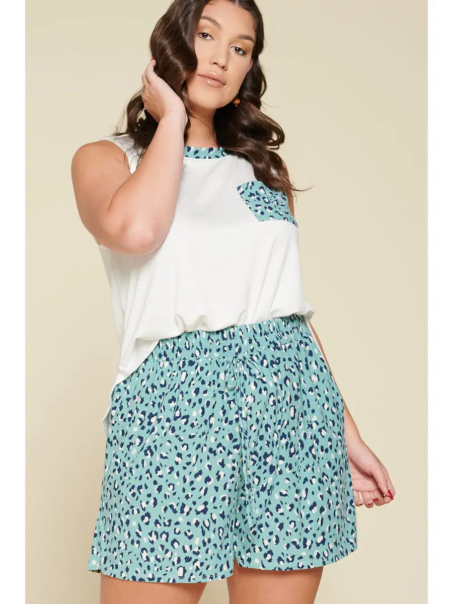 Plus Size French Terry Tank with Animal Pocket-Mint