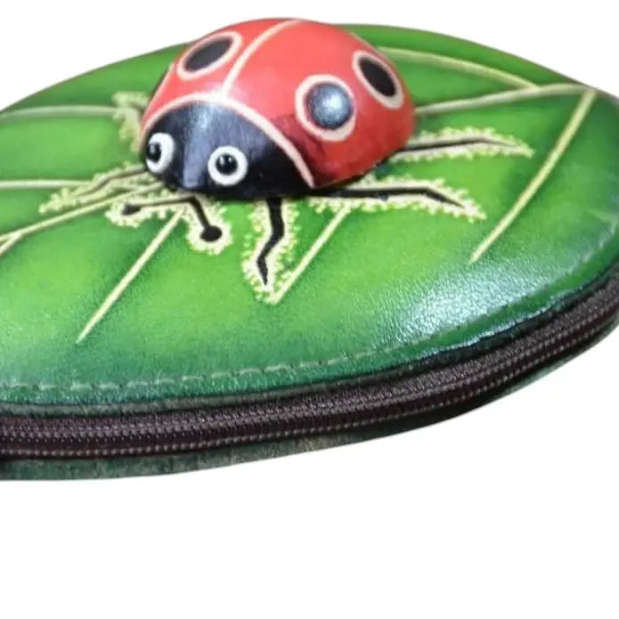 Ladybug with Leaf Wristlet- E526 Leather Coin Purse Wallet