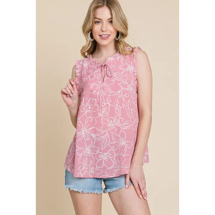 Plus Size Floral Bubble Yoryu Fashion Top-Pink
