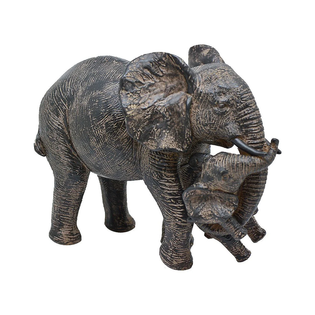 Decorative Sculpture of a Mother Elephant and Calf in Resin