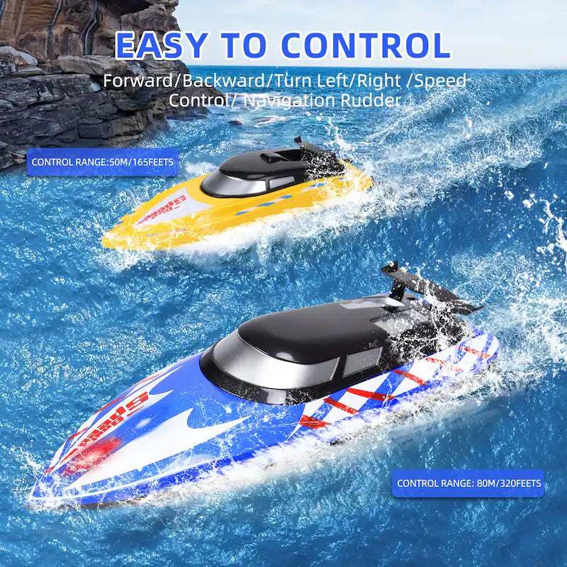 2Pack RC Boat,20+/10+MPH Remote Control Boats with LED Light for Kids and Adults
