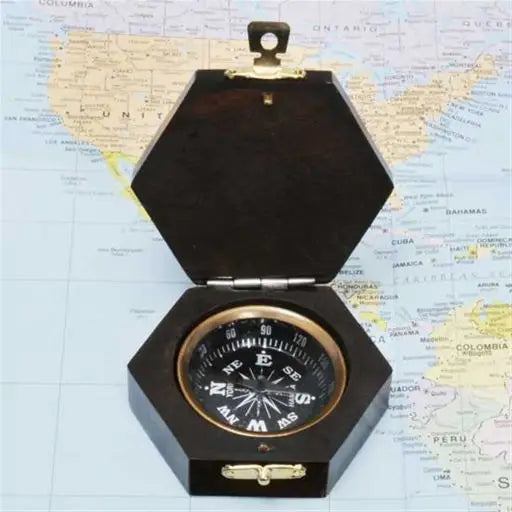 Wood Hexagon Box Compass