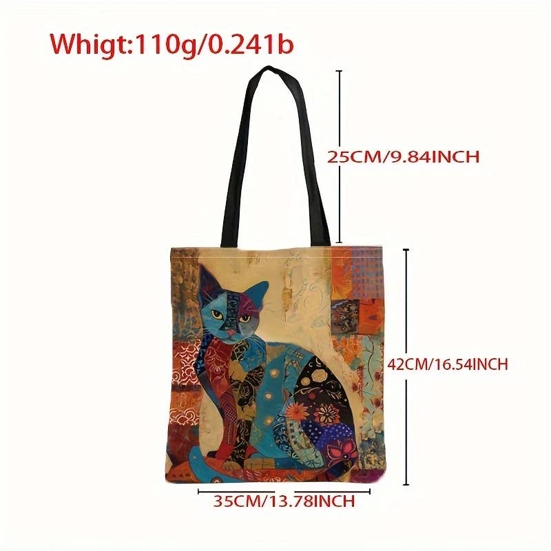 Whimsical Cat Canvas Tote Bag – 17 X 13.5