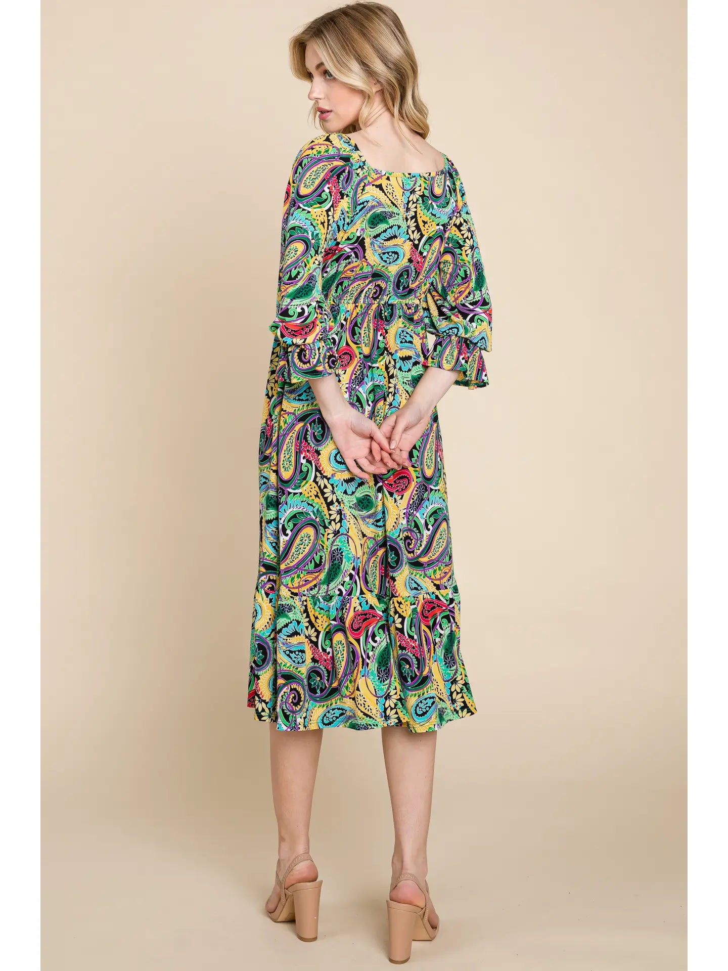 Plus Size Ity Print Tiered Square-Neck Dress-Size 2X-Green/Purple