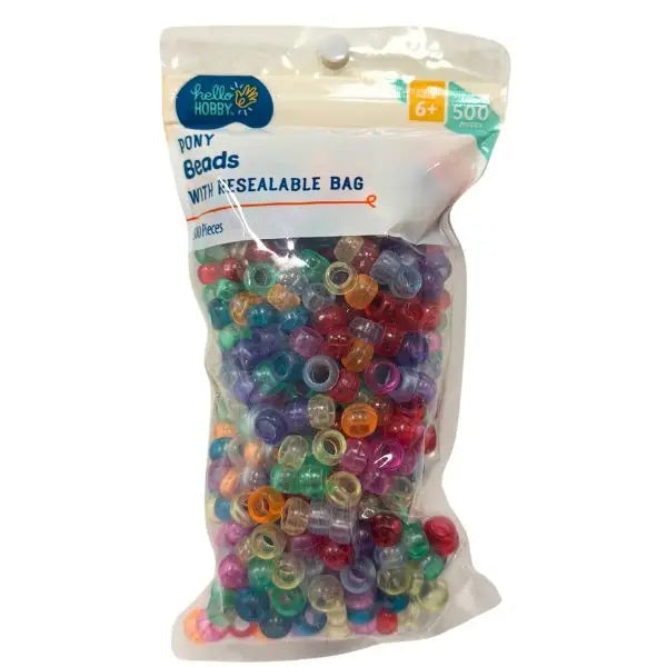 Pony Beads 500PC Bag - #18347 - Crafts By Hello Hobby - With Resealable Bag