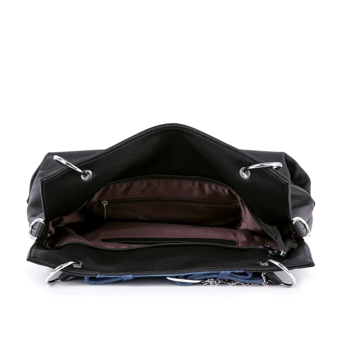 Belted Jean Design Tote Handbag-Blue Black