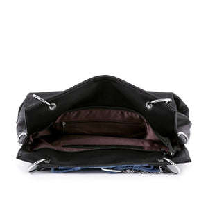 Belted Jean Design Tote Handbag-Blue Black