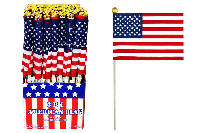 AMERICAN FLAGS (3 PK) (12" X 7")