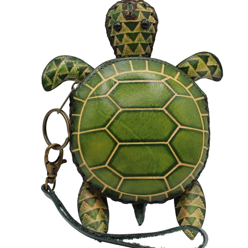 Leather Green Sea Turtle Wristlet Coin Purse Wallet