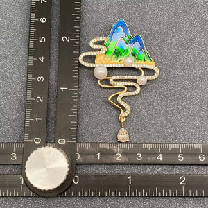 Chinese Style Landscape Painting Brooch