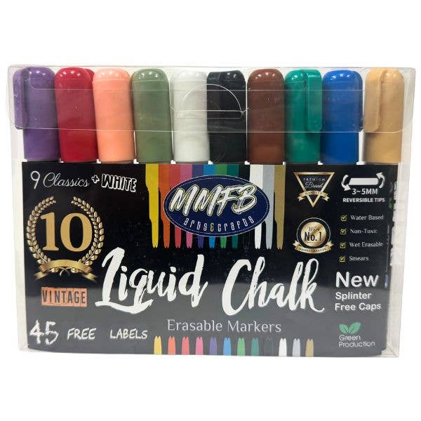Liquid Chalk - 10Pack Erasable Markers - 45 Labels Included - Non-Toxic Water Based