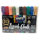Liquid Chalk - 10Pack Erasable Markers - 45 Labels Included - Non-Toxic Water Based